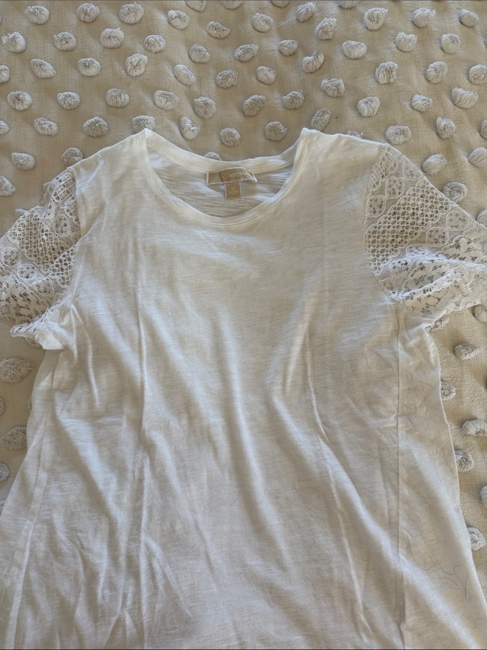 Women's Michael Kors White Lace Sleeve Tee